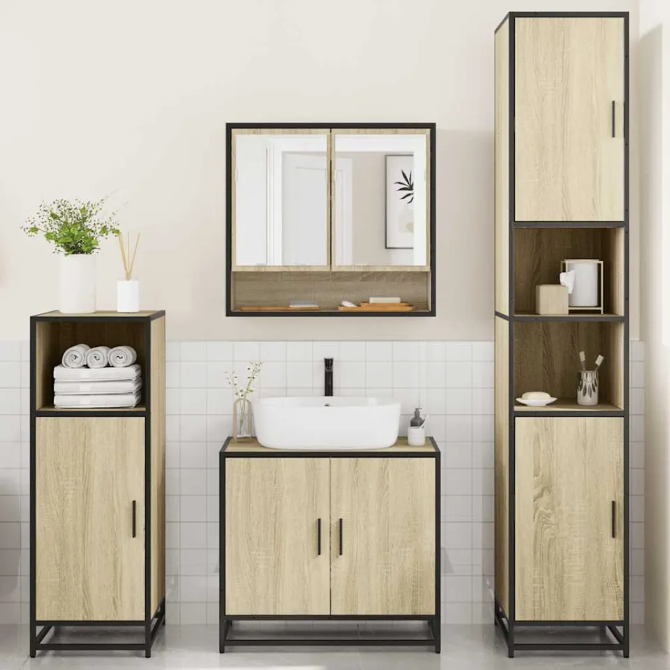 vidaXL 4-delige Badkamermeubelset bewerkt hout sonoma eikenkleurig, foto 2