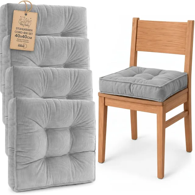 Amazinggirl Zitkussen voor Eetkamerstoel en Keukenstoel Vierkant Zacht Lichtgrijs Corduroy (4 stuks)
