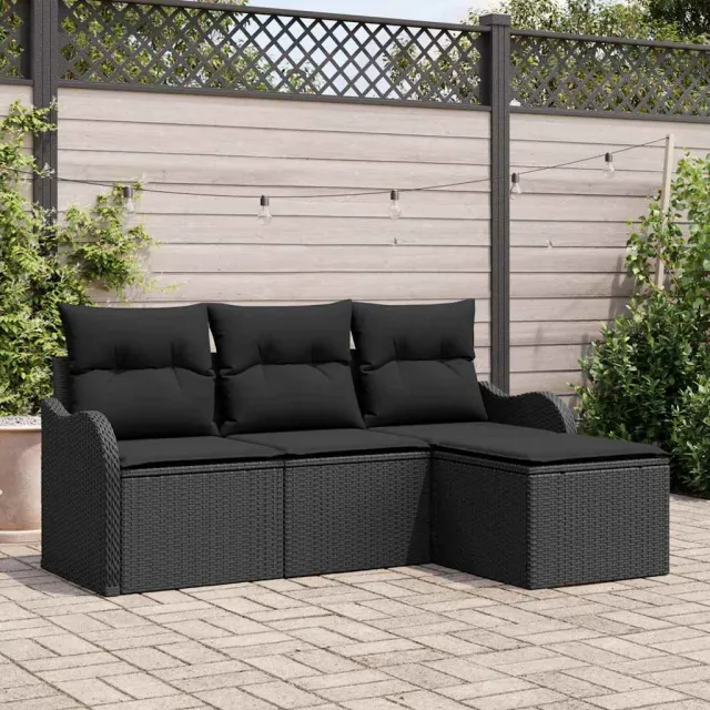 vidaXL Tuin Sofa Set 4 st Zwart poly rattan, foto 2
