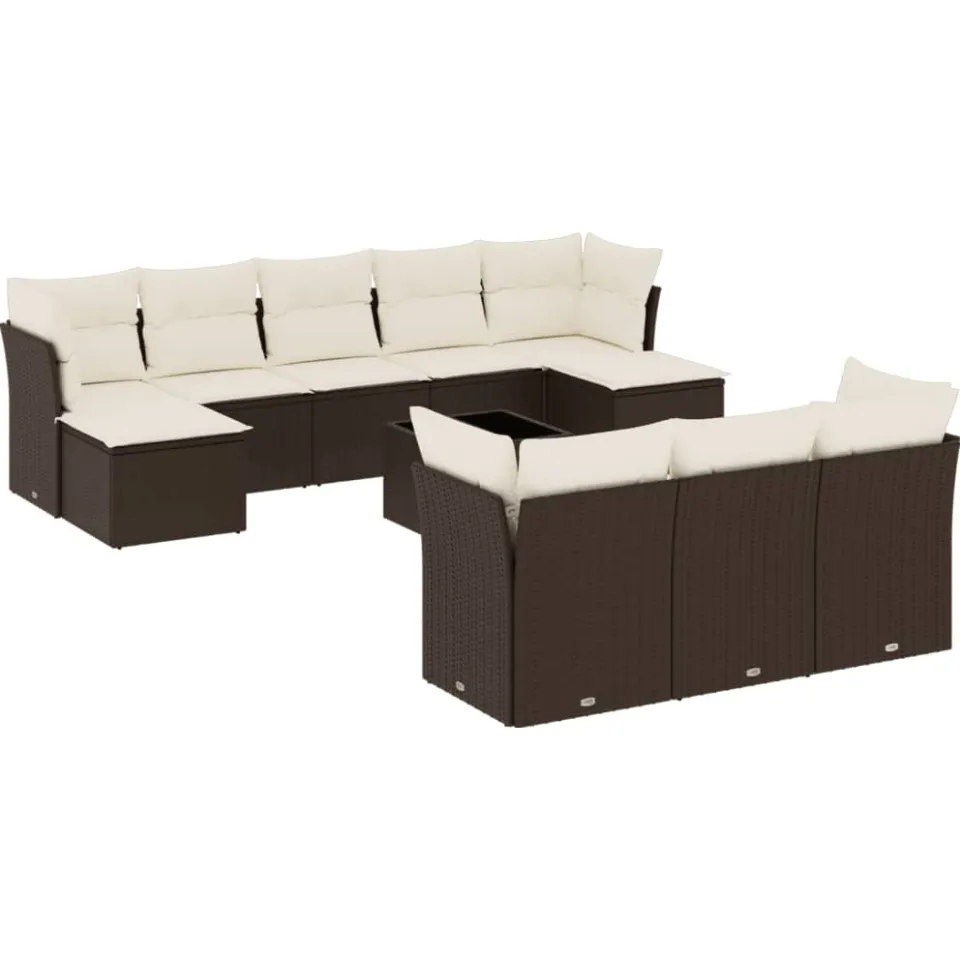 vidaXL 11-delige Loungeset met kussens poly rattan bruin, foto 3
