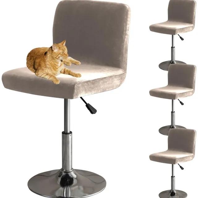 Famanu Elastische fluwelen barkrukhoezen met rugleuning, set van 4 stuks in taupe, verwijderbare hoezen voor lage rugleuning, perfect voor het opfrissen van barkrukken