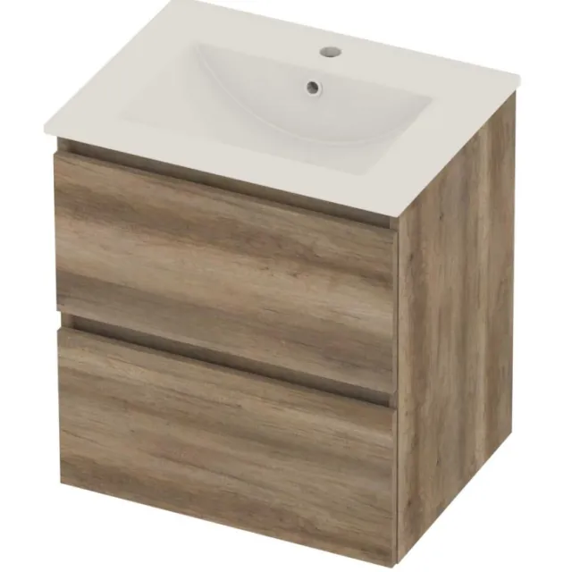 Basic-Line Coach 46 Badmeubelset Porselein 1 Kraangat Greeploos 60x46x62 cm Scotch Oak Glans Wit