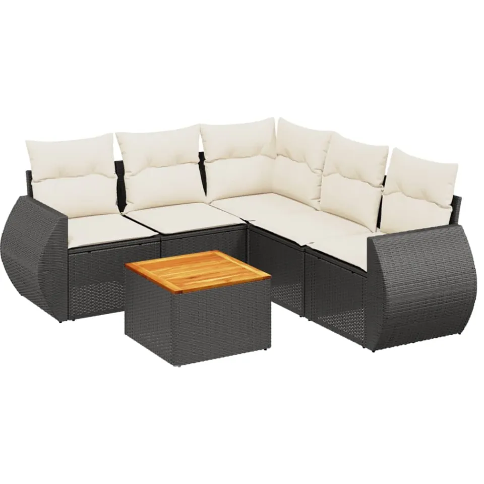 vidaXL 6-delige Loungeset met kussens poly rattan zwart, foto 3