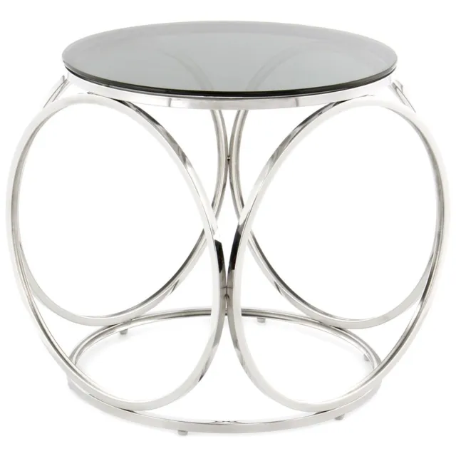 Padiro ronde bijzettafel - Ø 50 x 52 cm - Zwart / Zilverkleurig - Modern Art deco Glamour - Glas, Roestvrij staal - gehard glas