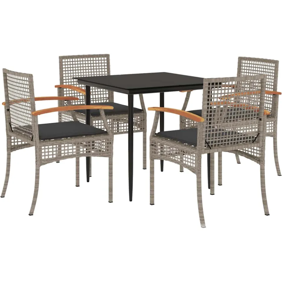 vidaXL 5-delige Tuinset met kussens poly rattan grijs, foto 3