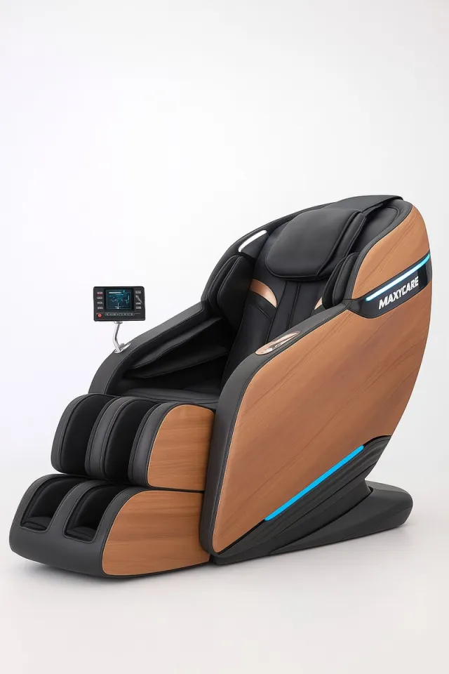 Relax-Time Castor Woodlook Elektrische Massagestoel – Compact Model met 16 Airbags, Surround Sound & Full Body Massage Wood look