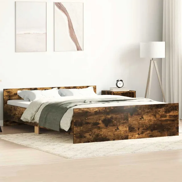 vidaXL Bedframe met hoofd- en voeteneinde gerookt eiken 135x190 cm Bruin