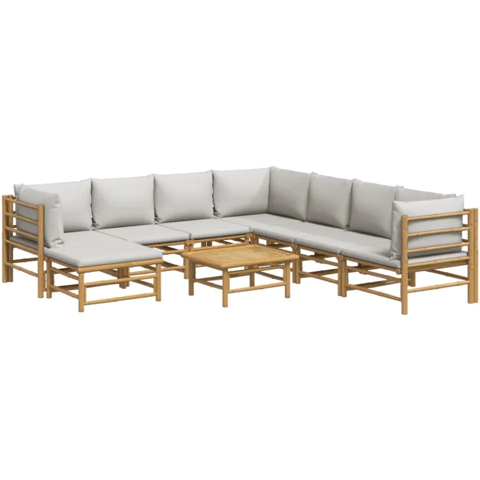 vidaXL 9-delige Loungeset met kussens bamboe lichtgrijs Bruin