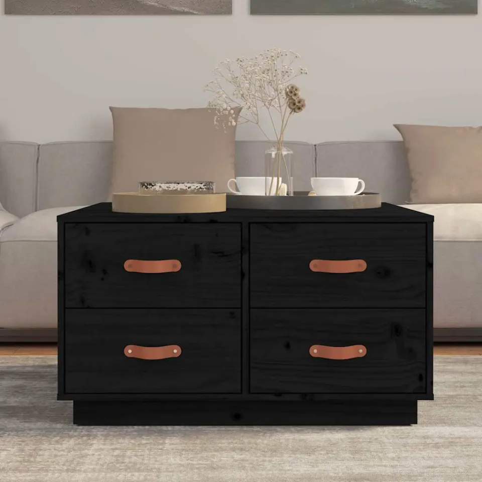 vidaXL Salontafel 80x80x45 cm massief grenenhout zwart, foto 3