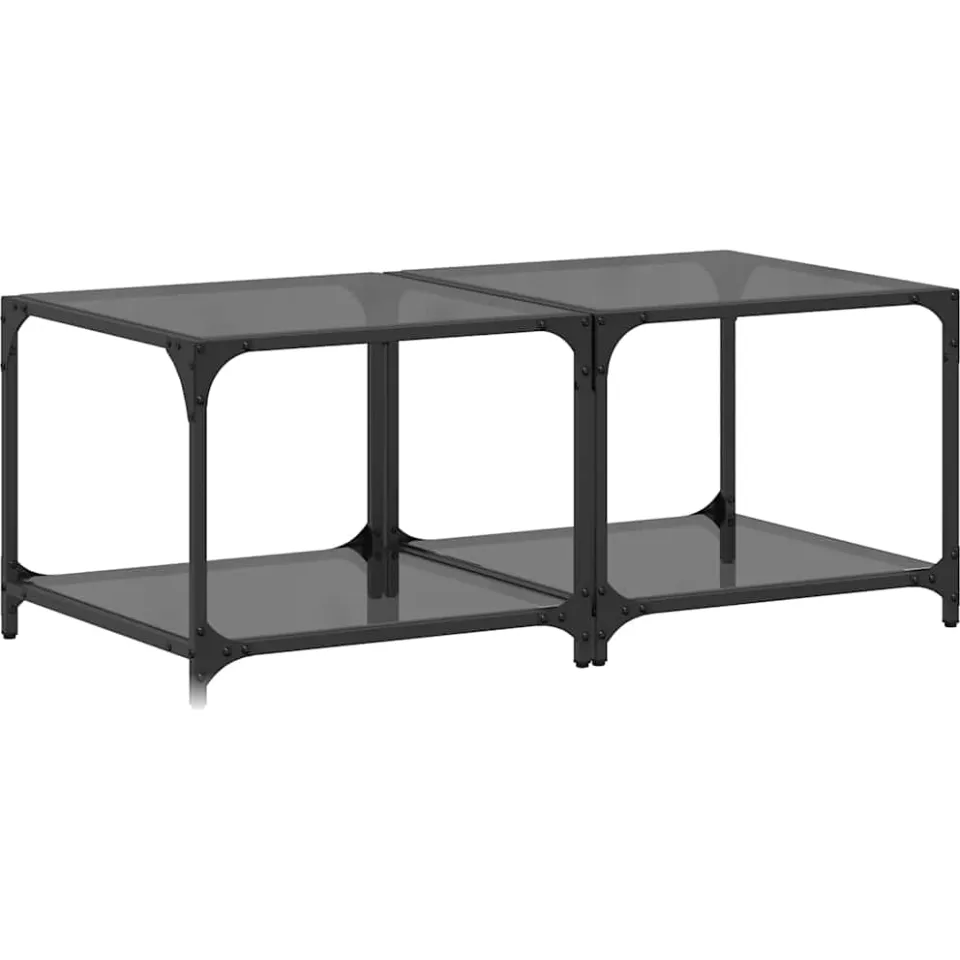 vidaXL Salontafels 2 st met zwart glazen blad 50x50x40 cm staal, foto 3