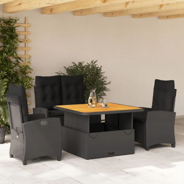vidaXL 4-delige Tuinset met kussens poly rattan zwart, foto 2