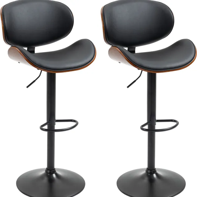 Homona Barkrukken - In hoogte verstelbaar en 360° draaibaar - Met kunstleren bekleding en voetensteun - 53 x 52 x 92-112 cm - Zwart