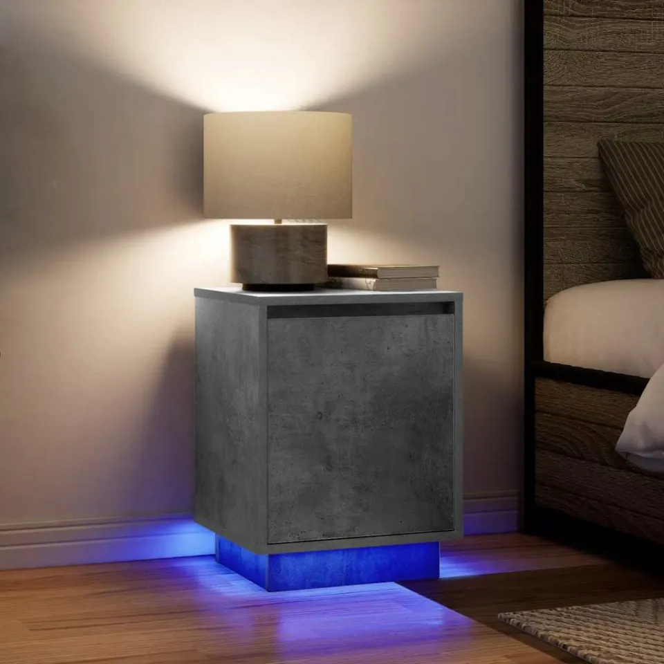 vidaXL Nachtkastje met LED-verlichting 38x34x50 cm betongrijs bruin, foto 4
