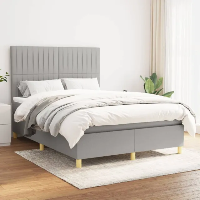 vidaXL Boxspring met matras stof lichtgrijs 140x200 cm grijs