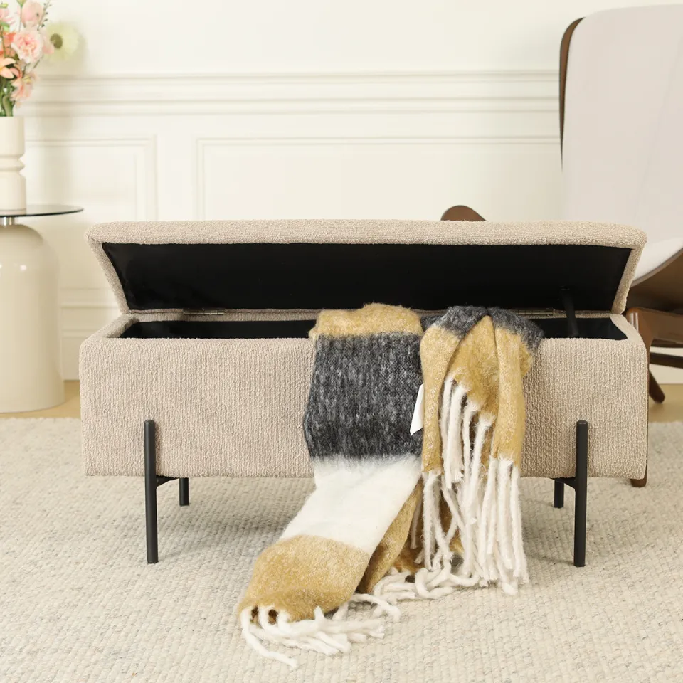Nolon Jente bankje met opbergruimte bouclé taupe - 95 x 37 cm, foto 2