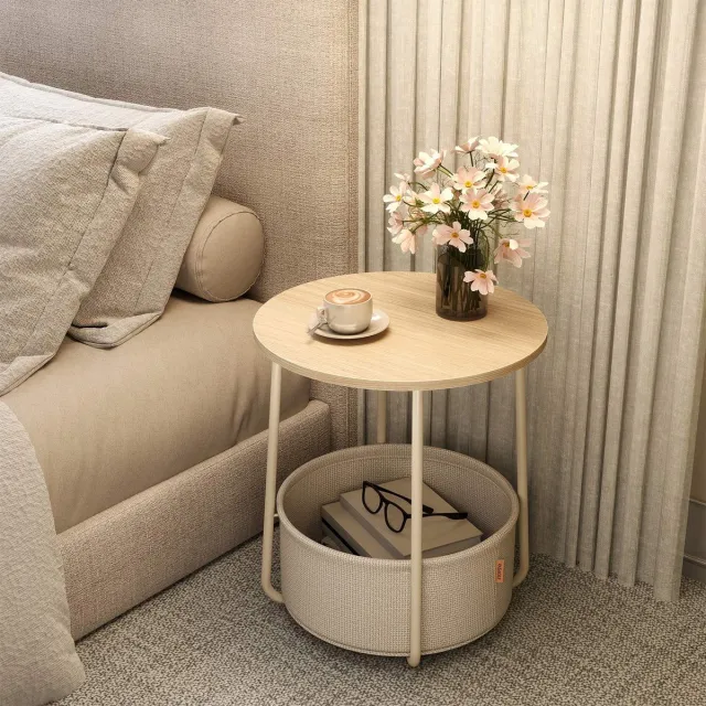 Songmics Bijzettafel – Ronde – Kleine Tafel – Kleine Salontafel – Functioneel beige