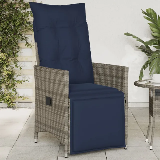 vidaXL Tuinstoel verstelbaar met kussens poly rattan grijs