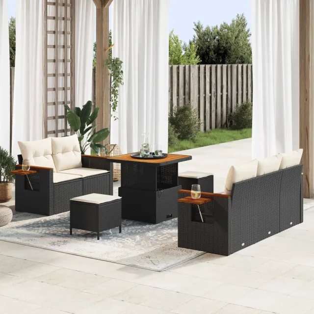 vidaXL Tuinbankenset 8 st Zwart poly rattan, foto 2