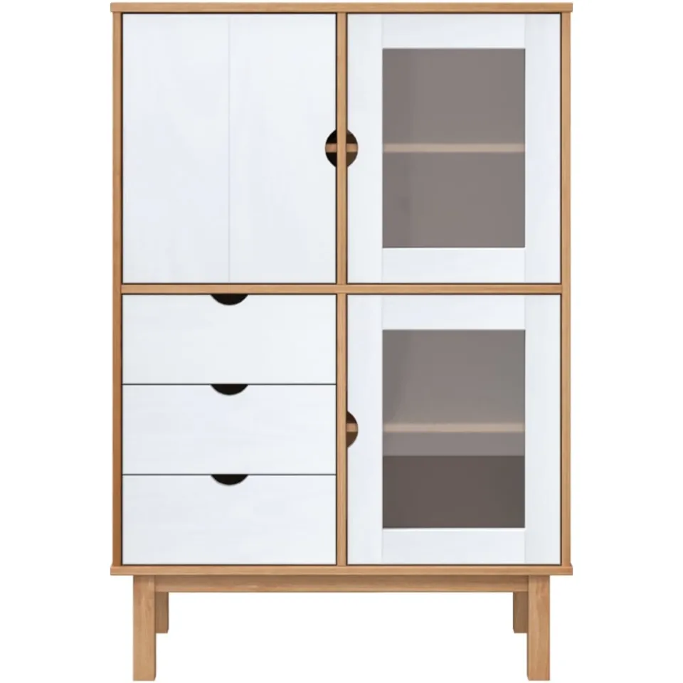 vidaXL Hoge kast OTTA 85x43x125 cm massief grenenhout bruin en wit