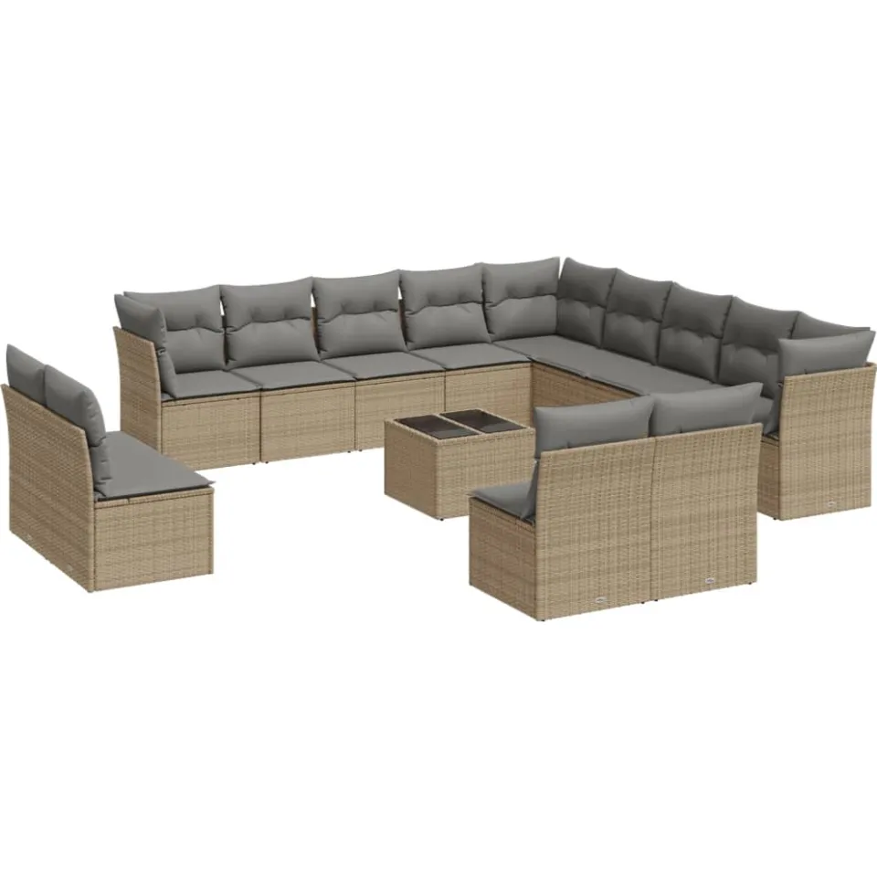 vidaXL 14-delige Loungeset met kussens poly rattan beige, foto 4