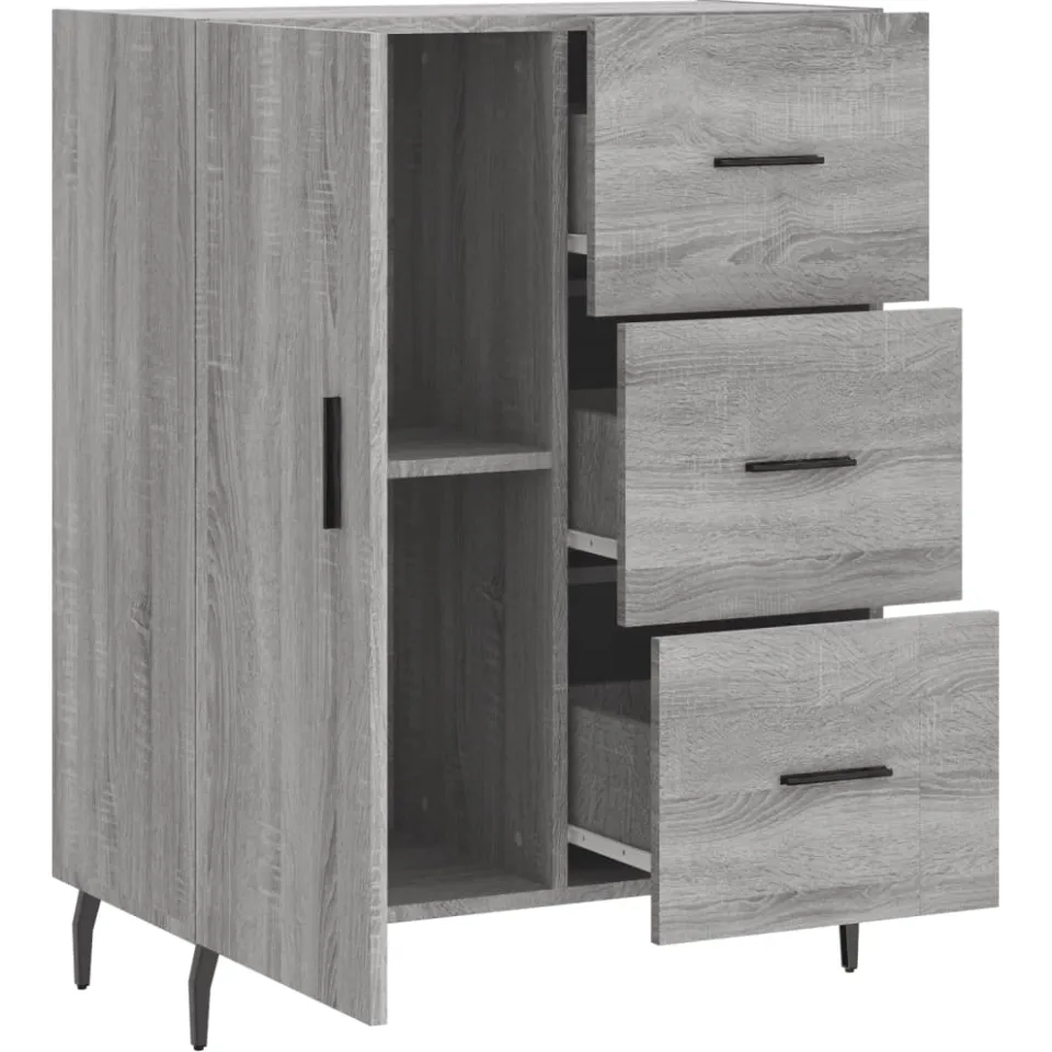 vidaXL Dressoir 69,5x34x90 cm bewerkt hout grijs sonoma eikenkleurig, foto 4