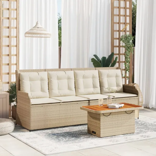 vidaXL 3-delige Loungeset met kussens poly rattan beige, foto 2