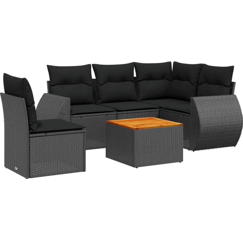 vidaXL 6-delige Loungeset met kussens poly rattan zwart, foto 3