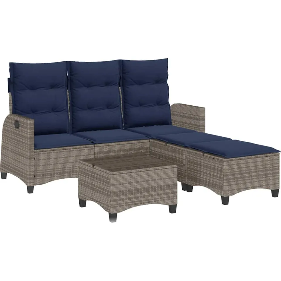 vidaXL 3-delige Tuinbankstel met kussens L-vormig poly rattan grijs