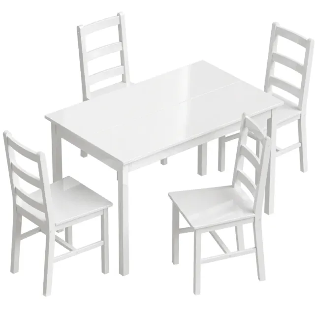 ZYLARO Eethoek - 5-delige Eetkamerset Voor 4 Personen - Rechthoekige Eettafel En Stoelen Van Massief Hout - Voor Kleine Ruimtes - Wit