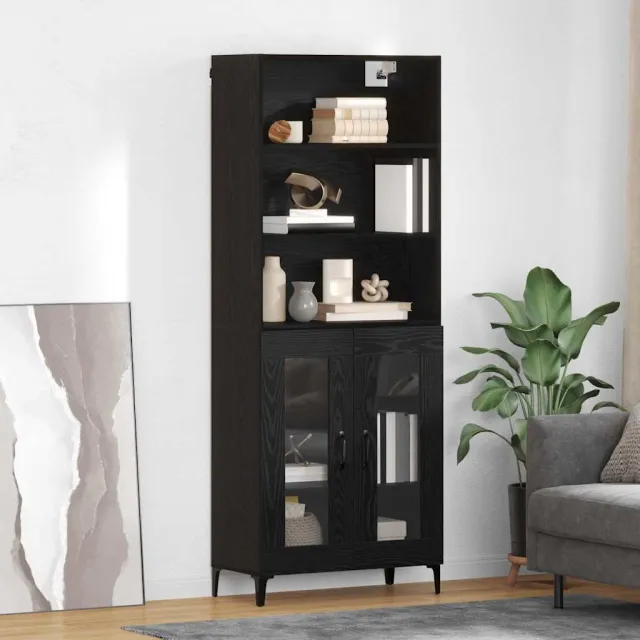 vidaXL Hoge kast Zwart Eiken 69,5 x 34 x 180 cm Bewerkt hout