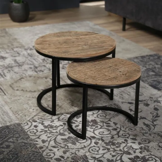 AnLi Style AnLi-Style Bijzettafel set/2 rond/halfrond frame Bruin, Zwart