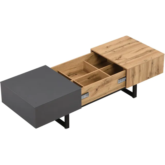 Clruro Multifunctionele Moderne Verschuifbare Salontafel - Verborgen Opbergruimte - Hout-Metalen Beugel - 155x55x40 cm - Hout/MDF - Zwart