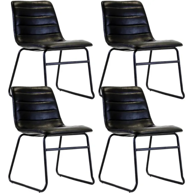 Dimehouse Set van 4 Industriële Eetkamerstoelen Mark Zwart Kunstleer - Zonder Armleuningen - Kunstleer - Industrieel