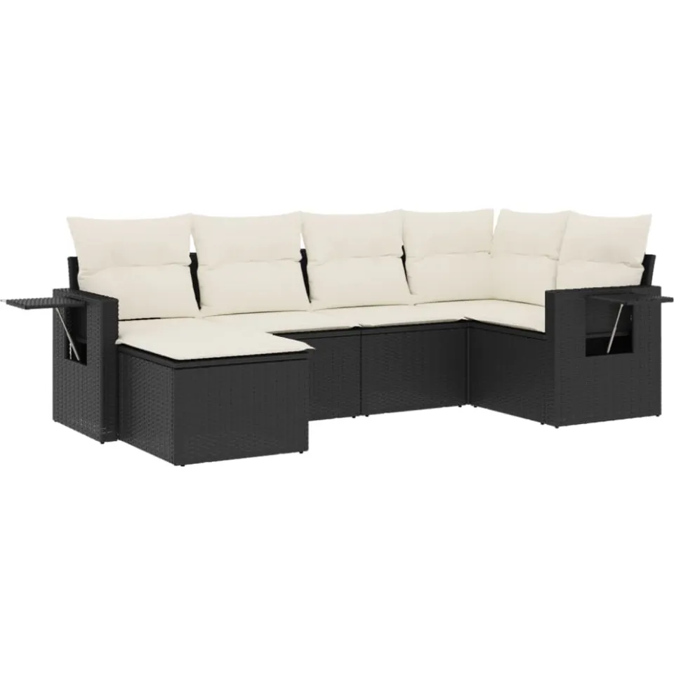 vidaXL 6-delige Loungeset met kussens poly rattan zwart, foto 3