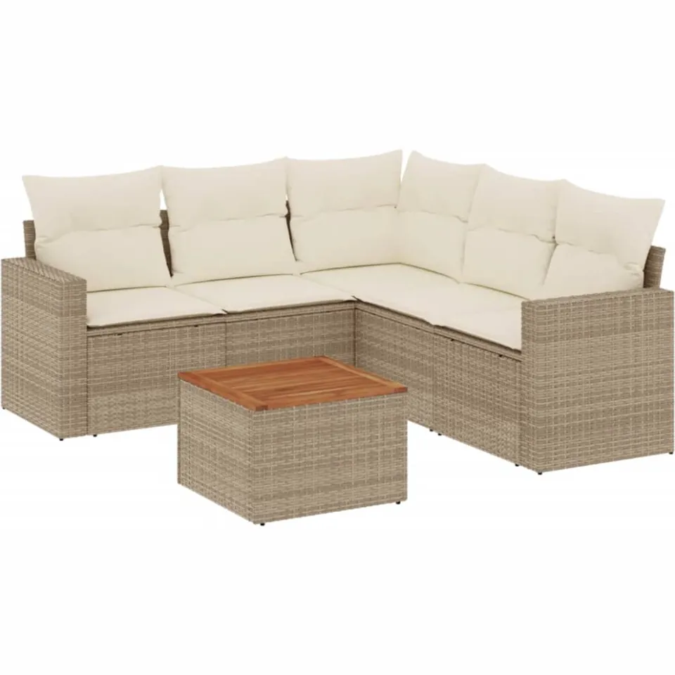 vidaXL 6-delige Loungeset met kussens poly rattan beige, foto 3