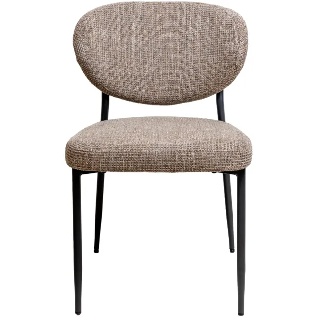 Giga Meubel Eetkamerstoel Vajèn Taupe – Chenille – Zwart Metalen Onderstel - Set van 2