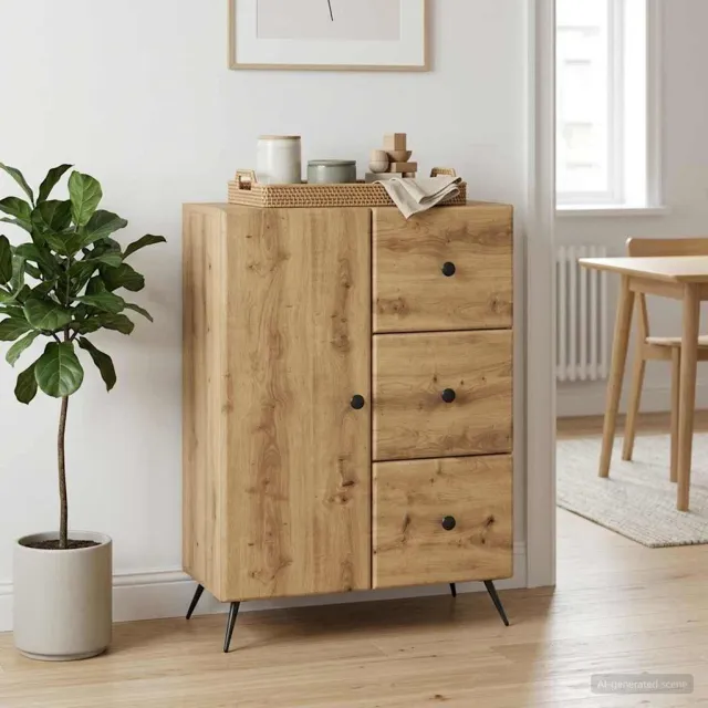 vidaXL Dressoir Artisanaal eiken 66 x 34,5 x 90 cm Bewerkt hout Bruin