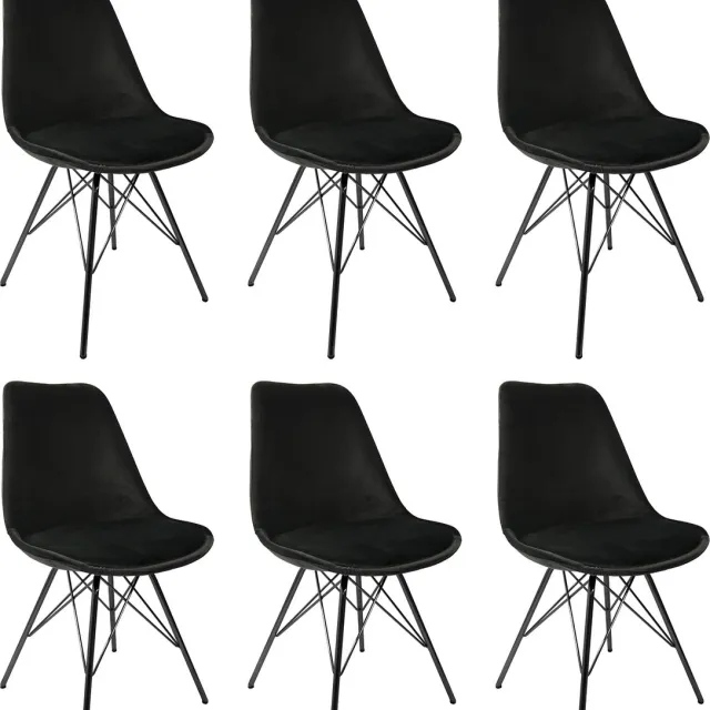 Kick Collection KICK® VELVET Kuipstoelen Zwart – Set van 6 – Eetkamerstoelen – Velvet – Zwart Frame