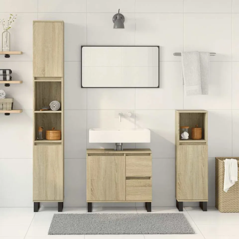 vidaXL 3-delige Badkamermeubelset bewerkt hout sonoma eikenkleurig, foto 2