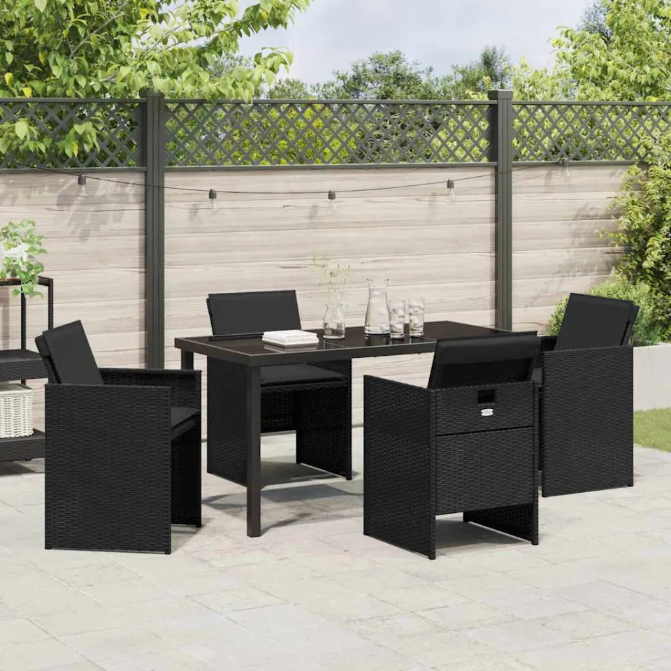 vidaXL Tuin eettafelset 5 st Zwart poly rattan, foto 3