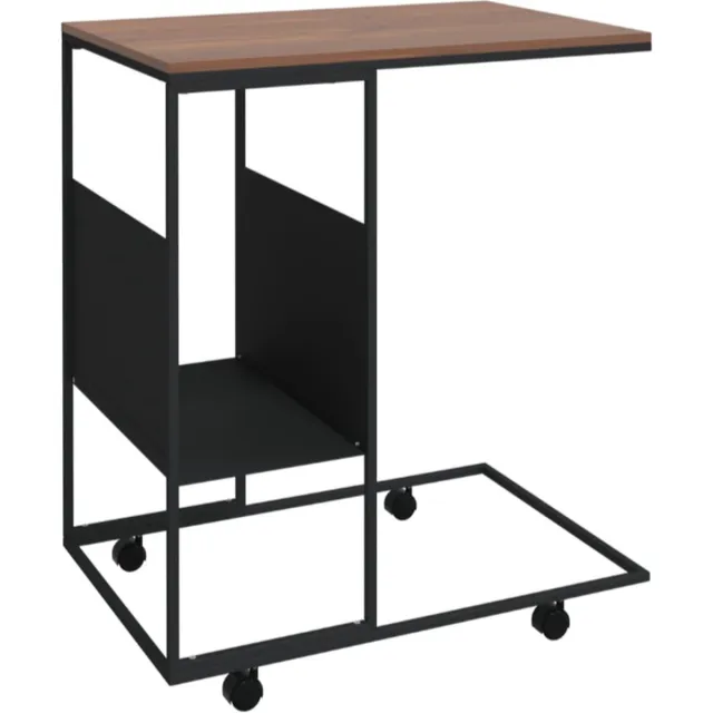 vida xl Bijzettafel met wieltjes 55x36x63,5 cm bewerkt hout zwart zwart en bruin