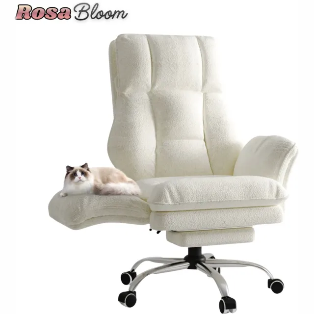 RosaBloom Bureaustoel - Fauteuil - Gamestoel - Wit Teddy Fleece - Opklapbare Armleuningen - Ergonomisch - Grote Zitting - Met Voetensteun