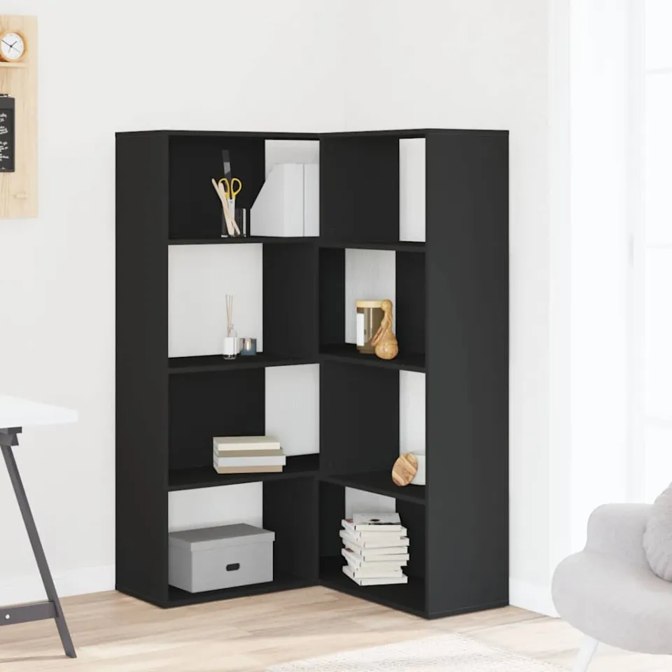 vidaXL Boekenkast 4-laags hoek 85x85x140 cm bewerkt hout zwart, foto 2