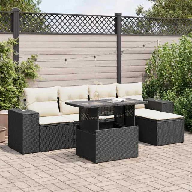 vidaXL 6-delige Loungeset met kussens poly rattan zwart, foto 2