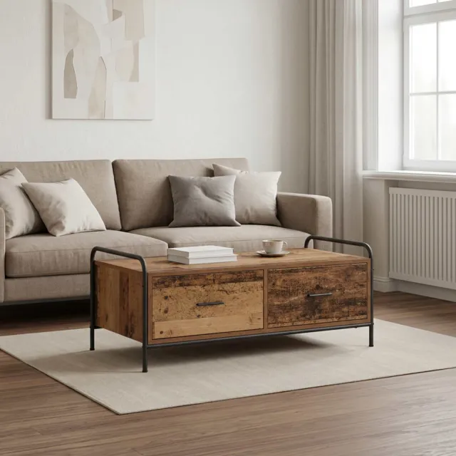 vidaXL Salontafel Oud hout 99,5 x 49 x 41 cm Bewerkt hout bruin, foto 2