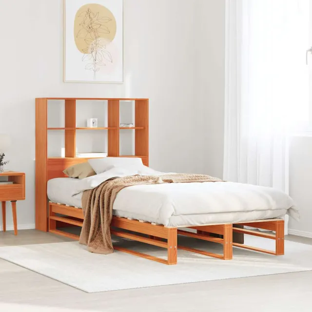 vidaXL Bed met boekenkast zonder matras hout wasbruin 100x200 cm