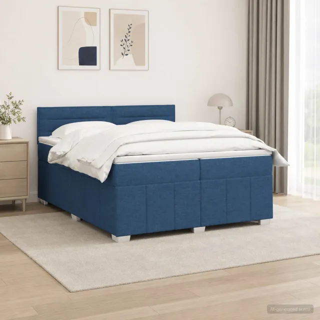 vidaXL LED Boxspring Bed met Matras Blauw 200 x 200 cm Stof
