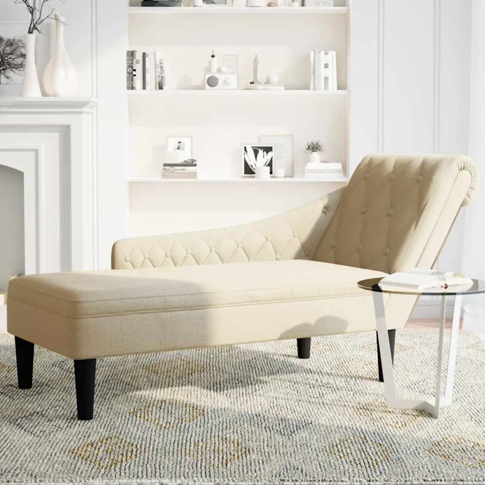 vidaXL Chaise longue met kussen en rechterarmleuning stof crèmekleurig, foto 3