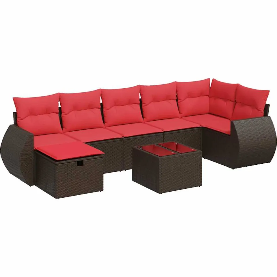 vidaXL 8-delige Loungeset met kussens poly rattan bruin, foto 3