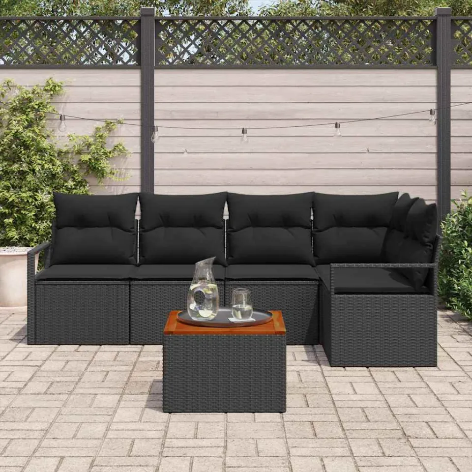 vidaXL Tuinbankenset 6 st Zwart poly rattan, foto 3